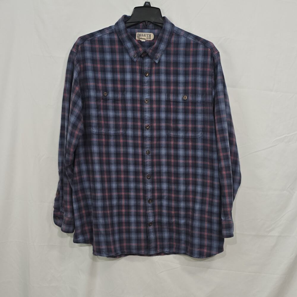 Duluth Trading Co Men's 2XL Tall Blue Red Plaid Flannel Shirt Pockets